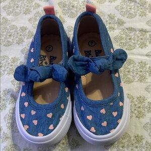 Charming Blue Kids Dress Shoes with Pink Hearts
